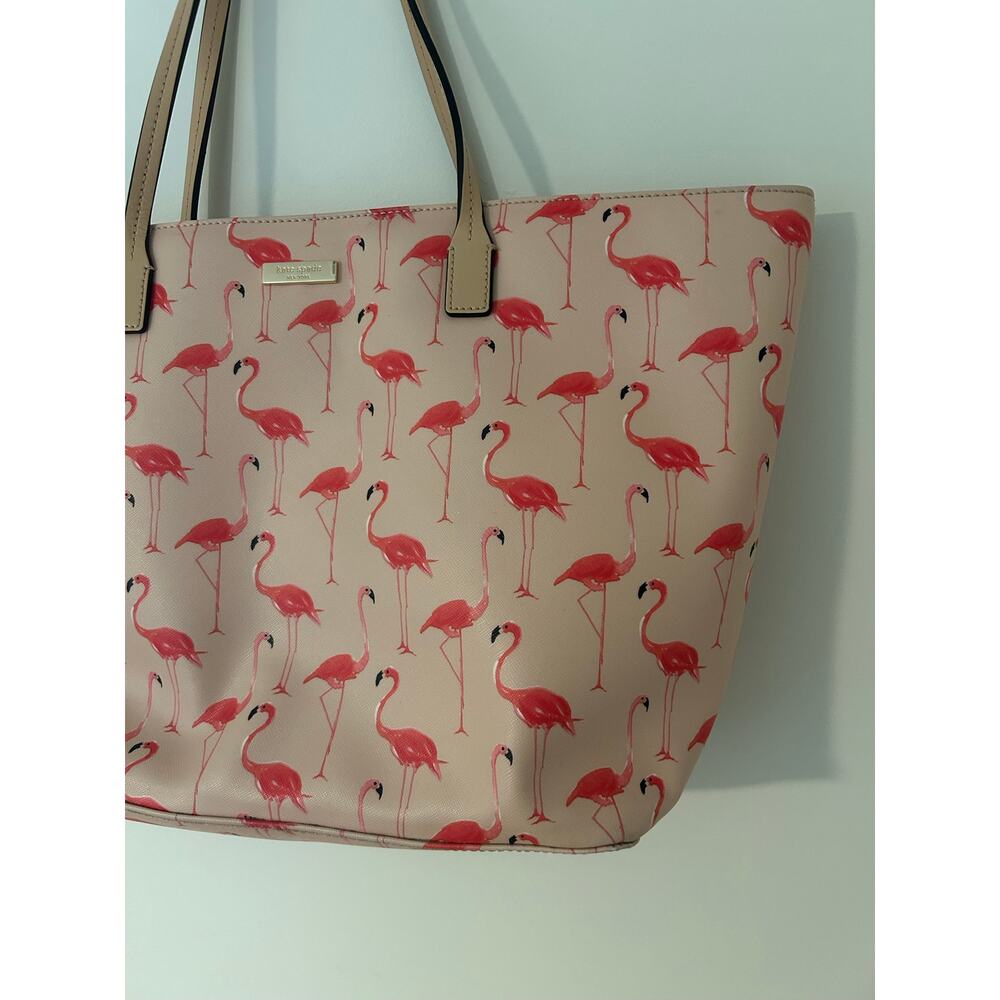 Kate Spade New York Flamingo Bird Print Red Pink Tote Shoulder Bag GUC Large - Picture 2 of 14